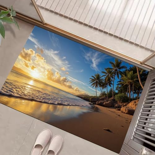 JEDTAKCT Teppiche Mit Palmenstrand, Traumhafter Sonnenuntergang Teppich Weiche, Braun rutschfeste Fußmatte Waschbarer Teppich Für Eingang Badezimmer Treppe Spielzimmer Fußmatte, 40X60Cm JEDTAKCT Teppiche Mit Palmenstrand, Traumhafter Sonnenuntergang Teppich Weiche, Braun rutschfeste Fußmatte Waschbarer Teppich Für Eingang Badezimmer Treppe Spielzimmer Fußmatte, 40X60Cm von JEDTAKCT