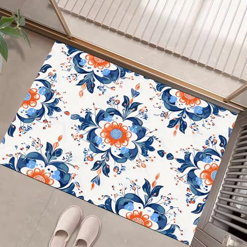 JEDTAKCT Teppiche Mit Rankenblumen, Traditioneller Orientalischer Stil Teppich Weiche, Blau-Weiß rutschfeste Fußmatte Waschbarer Teppich Für Eingang Badezimmer Treppe Spielzimmer Fußmatte, 80X120Cm JEDTAKCT Teppiche Mit Rankenblumen, Traditioneller Orientalischer Stil Teppich Weiche, Blau-Weiß rutschfeste Fußmatte Waschbarer Teppich Für Eingang Badezimmer Treppe Spielzimmer Fußmatte, 80X120Cm von JEDTAKCT