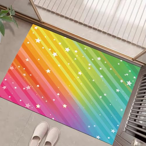 JEDTAKCT Teppiche Mit Regenbogen-Sternenhimmel, Farbverlaufsstreifen Teppich Weiche, Blaugrün rutschfeste Fußmatte Waschbarer Teppich Für Eingang Badezimmer Treppe Spielzimmer Fußmatte, 40X60Cm JEDTAKCT Teppiche Mit Regenbogen-Sternenhimmel, Farbverlaufsstreifen Teppich Weiche, Blaugrün rutschfeste Fußmatte Waschbarer Teppich Für Eingang Badezimmer Treppe Spielzimmer Fußmatte, 40X60Cm von JEDTAKCT