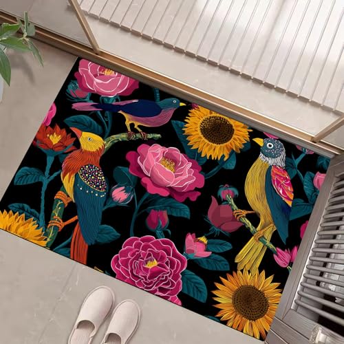 JEDTAKCT Teppiche Mit Rose Sonnenblume, Vintage Tiere Teppich Weiche, Blaugrün rutschfeste Fußmatte Waschbarer Teppich Für Eingang Badezimmer Treppe Spielzimmer Fußmatte, 80X120Cm JEDTAKCT Teppiche Mit Rose Sonnenblume, Vintage Tiere Teppich Weiche, Blaugrün rutschfeste Fußmatte Waschbarer Teppich Für Eingang Badezimmer Treppe Spielzimmer Fußmatte, 80X120Cm von JEDTAKCT