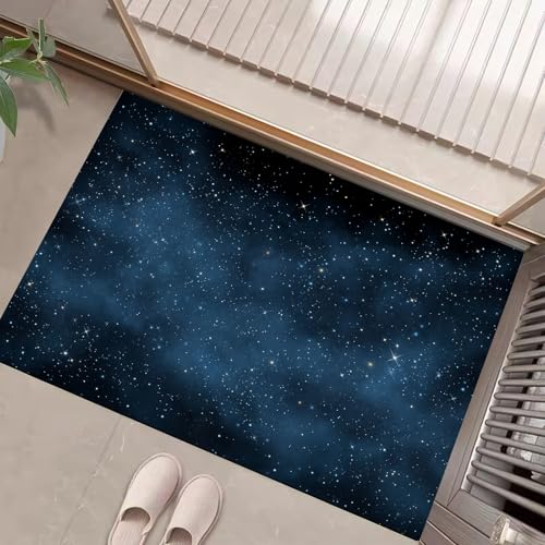 JEDTAKCT Teppiche Mit Sternenklarer Nachthimmel, Verträumte Landschaft Teppich Weiche, Marineblau rutschfeste Fußmatte Waschbarer Teppich Für Eingang Badezimmer Treppe Spielzimmer Fußmatte, 80X120Cm von JEDTAKCT
