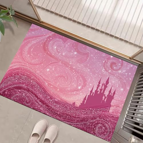 JEDTAKCT Teppiche Mit Süßes Schloss, Funkelnder Wirbel Teppich Weiche, Blush Pink rutschfeste Fußmatte Waschbarer Teppich Für Eingang Badezimmer Treppe Spielzimmer Fußmatte, 60X90Cm JEDTAKCT Teppiche Mit Süßes Schloss, Funkelnder Wirbel Teppich Weiche, Blush Pink rutschfeste Fußmatte Waschbarer Teppich Für Eingang Badezimmer Treppe Spielzimmer Fußmatte, 60X90Cm von JEDTAKCT