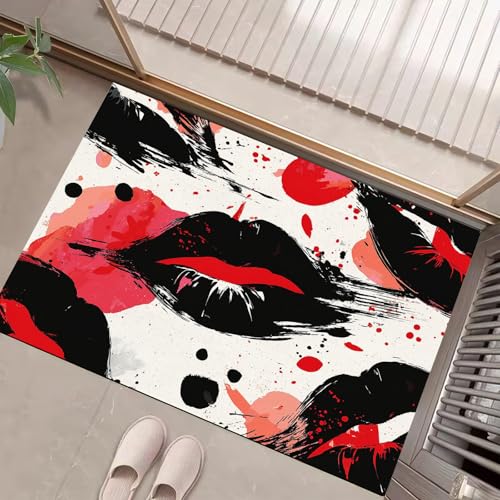 JEDTAKCT Teppiche Mit Tintenlippen, Streetstyle Graffiti Teppich Weiche, Rot Schwarz rutschfeste Fußmatte Waschbarer Teppich Für Eingang Badezimmer Treppe Spielzimmer Fußmatte, 50X80Cm JEDTAKCT Teppiche Mit Tintenlippen, Streetstyle Graffiti Teppich Weiche, Rot Schwarz rutschfeste Fußmatte Waschbarer Teppich Für Eingang Badezimmer Treppe Spielzimmer Fußmatte, 50X80Cm von JEDTAKCT