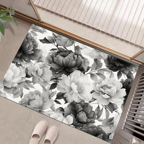 JEDTAKCT Teppiche Mit Tintenpfingstrose, Pflanzenästhetik Teppich Weiche, Dunkelgrau rutschfeste Fußmatte Waschbarer Teppich Für Eingang Badezimmer Treppe Spielzimmer Fußmatte, 80X120Cm JEDTAKCT Teppiche Mit Tintenpfingstrose, Pflanzenästhetik Teppich Weiche, Dunkelgrau rutschfeste Fußmatte Waschbarer Teppich Für Eingang Badezimmer Treppe Spielzimmer Fußmatte, 80X120Cm von JEDTAKCT