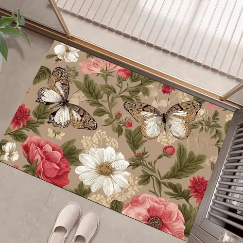 JEDTAKCT Teppiche Mit Vintage Schmetterling, Mittelalterliche Blumen Teppich Weiche, Sepia rutschfeste Fußmatte Waschbarer Teppich Für Eingang Badezimmer Treppe Spielzimmer Fußmatte, 50X80Cm JEDTAKCT Teppiche Mit Vintage Schmetterling, Mittelalterliche Blumen Teppich Weiche, Sepia rutschfeste Fußmatte Waschbarer Teppich Für Eingang Badezimmer Treppe Spielzimmer Fußmatte, 50X80Cm von JEDTAKCT