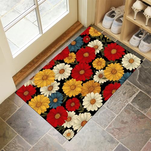 JEDTAKCT Tiefrot Waschbarer Teppich Vintage Daisy Muster 80X120Cm Botanische Illustration Eingangsbereich Modern Fußmatte Badezimmerteppich Weich rutschfest Kleiner Kurzflor Bad Schlafzimmer JEDTAKCT Tiefrot Waschbarer Teppich Vintage Daisy Muster 80X120Cm Botanische Illustration Eingangsbereich Modern Fußmatte Badezimmerteppich Weich rutschfest Kleiner Kurzflor Bad Schlafzimmer von JEDTAKCT