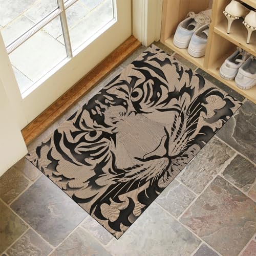 JEDTAKCT Tiger Holzschnitzerei Fußmatte Teppich Vintage Tier Kurzflor Fussmatte Braun Türmatte rutschfest Waschbarer Retro Teppich Für Esszimmer Flur Eingangsbereich Fußabtreter 40X60Cm JEDTAKCT Tiger Holzschnitzerei Fußmatte Teppich Vintage Tier Kurzflor Fussmatte Braun Türmatte rutschfest Waschbarer Retro Teppich Für Esszimmer Flur Eingangsbereich Fußabtreter 40X60Cm von JEDTAKCT