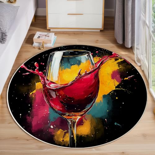 JEDTAKCT Tinte Rotwein Teppich, Waschbar 200 cm Runder Teppich Für Schlafzimmer, Graffiti-Malerei Kinderteppich, Rutschfester Kreis Weicher Schwarz Für Schlafsaal Kinderzimmer Sofa JEDTAKCT Tinte Rotwein Teppich, Waschbar 200 cm Runder Teppich Für Schlafzimmer, Graffiti-Malerei Kinderteppich, Rutschfester Kreis Weicher Schwarz Für Schlafsaal Kinderzimmer Sofa von JEDTAKCT