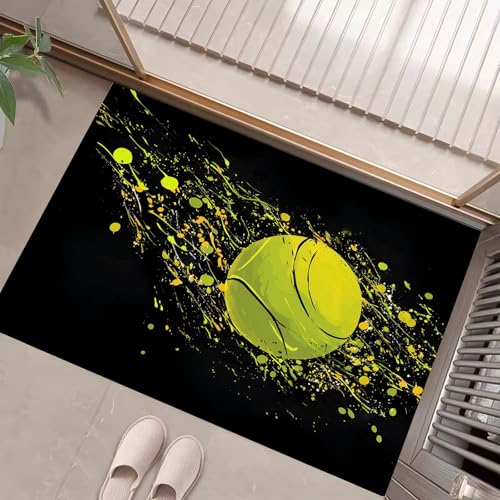 JEDTAKCT Tintentennis Fußmatte Innen Waschbar, Fussmatte Dünn Kurzflor, Kleiner Sportgraffiti Eingangsteppich, Bettvorleger rutschfest Für Ecke Küche, Schwarz, 90X150Cm JEDTAKCT Tintentennis Fußmatte Innen Waschbar, Fussmatte Dünn Kurzflor, Kleiner Sportgraffiti Eingangsteppich, Bettvorleger rutschfest Für Ecke Küche, Schwarz, 90X150Cm von JEDTAKCT