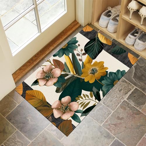 JEDTAKCT Tropische Blumen Fußmatte Teppich Moderne Geometrie Kurzflor Fussmatte Ocker Türmatte rutschfest Waschbarer Retro Teppich Für Esszimmer Flur Eingangsbereich Fußabtreter 50X80Cm JEDTAKCT Tropische Blumen Fußmatte Teppich Moderne Geometrie Kurzflor Fussmatte Ocker Türmatte rutschfest Waschbarer Retro Teppich Für Esszimmer Flur Eingangsbereich Fußabtreter 50X80Cm von JEDTAKCT