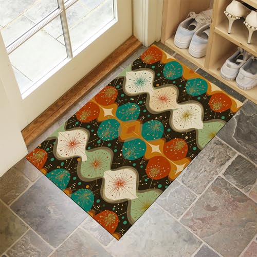 JEDTAKCT Türkis Waschbarer Teppich Abstrakte Tupfen Muster 80X120Cm Mittelalterliche Geometrie Eingangsbereich Modern Fußmatte Badezimmerteppich Weich rutschfest Kleiner Kurzflor Bad Schlafzimmer von JEDTAKCT