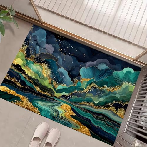 JEDTAKCT Türkis Waschbarer Teppich Goldmarmor Muster 60X90Cm Abstrakte Wellen Eingangsbereich Modern Fußmatte Badezimmerteppich Weich rutschfest Kleiner Kurzflor Bad Schlafzimmer JEDTAKCT Türkis Waschbarer Teppich Goldmarmor Muster 60X90Cm Abstrakte Wellen Eingangsbereich Modern Fußmatte Badezimmerteppich Weich rutschfest Kleiner Kurzflor Bad Schlafzimmer von JEDTAKCT