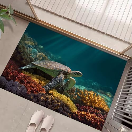 JEDTAKCT Türkis Waschbarer Teppich Marineblau Koralle Muster 80X120Cm Meerestiere Eingangsbereich Modern Fußmatte Badezimmerteppich Weich rutschfest Kleiner Kurzflor Bad Schlafzimmer JEDTAKCT Türkis Waschbarer Teppich Marineblau Koralle Muster 80X120Cm Meerestiere Eingangsbereich Modern Fußmatte Badezimmerteppich Weich rutschfest Kleiner Kurzflor Bad Schlafzimmer von JEDTAKCT