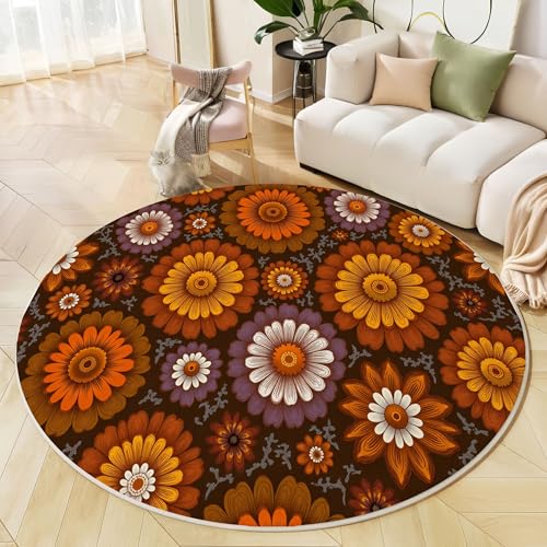 JEDTAKCT Vintage Blumen Teppich Rund 100 cm rutschfest Teppiche Wohnzimmer, 70Er Jahre Poster Waschbar Teppiche Kurzflor Weich Runder Teppich Rostorange for Schlafzimmer Studie Heimbüro JEDTAKCT Vintage Blumen Teppich Rund 100 cm rutschfest Teppiche Wohnzimmer, 70Er Jahre Poster Waschbar Teppiche Kurzflor Weich Runder Teppich Rostorange for Schlafzimmer Studie Heimbüro von JEDTAKCT