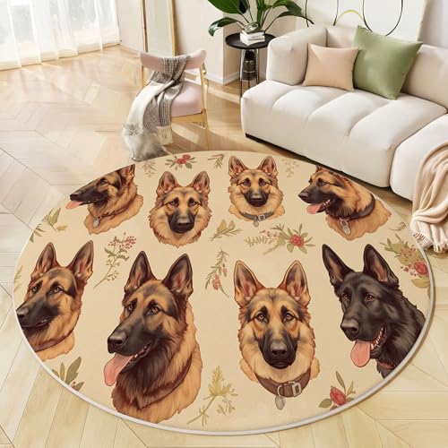 JEDTAKCT Vintage Deutscher Schäferhund Teppich Rund 200 cm rutschfest Teppiche Wohnzimmer, Landhausstil Tier Waschbar Teppiche Kurzflor Weich Runder Teppich Beige for Schlafzimmer Studie Heimbüro JEDTAKCT Vintage Deutscher Schäferhund Teppich Rund 200 cm rutschfest Teppiche Wohnzimmer, Landhausstil Tier Waschbar Teppiche Kurzflor Weich Runder Teppich Beige for Schlafzimmer Studie Heimbüro von JEDTAKCT