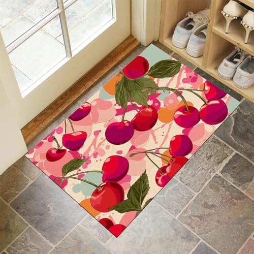 JEDTAKCT Vintage Kirsche Fußmatte Teppich Fruchtgekritzel Kurzflor Fussmatte Magenta Türmatte rutschfest Waschbarer Retro Teppich Für Esszimmer Flur Eingangsbereich Fußabtreter 40X60Cm JEDTAKCT Vintage Kirsche Fußmatte Teppich Fruchtgekritzel Kurzflor Fussmatte Magenta Türmatte rutschfest Waschbarer Retro Teppich Für Esszimmer Flur Eingangsbereich Fußabtreter 40X60Cm von JEDTAKCT