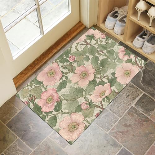 JEDTAKCT Vintage Wildrose Teppich Wohnzimmer Schlafzimmer Mid-Century Botanicals Waschbare Fußmatte Innen Salbeigrün Kurzflor rutschfest Dünne Fussmatte Schmutzfangmatte Für Küche 90X150Cm JEDTAKCT Vintage Wildrose Teppich Wohnzimmer Schlafzimmer Mid-Century Botanicals Waschbare Fußmatte Innen Salbeigrün Kurzflor rutschfest Dünne Fussmatte Schmutzfangmatte Für Küche 90X150Cm von JEDTAKCT
