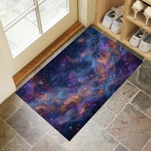 JEDTAKCT Violett Waschbarer Teppich Leuchtender Nebel Muster 80X120Cm Fantasiegalaxie Eingangsbereich Modern Fußmatte Badezimmerteppich Weich rutschfest Kleiner Kurzflor Bad Schlafzimmer von JEDTAKCT