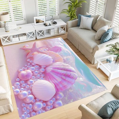 JEDTAKCT Waschbarer Perlmutt Teppich Wohnzimmer 120X180Cm, Weicher Kurzflor Teppiche Mit Verträumte Wellen, Rutschfester Unterseite – Großer Teppich Für Schlafzimmer Rougepuder von JEDTAKCT