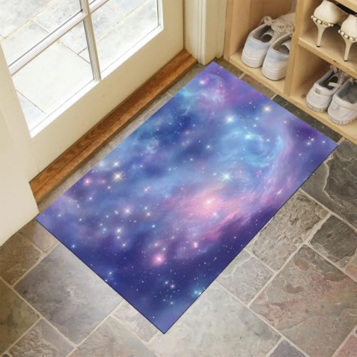 Königsblau Waschbarer Teppich Verträumter Sternenhimmel Muster 80X120Cm Kosmische Landschaft Eingangsbereich Modern Fußmatte Badezimmerteppich Weich Rutschfest Kleiner Kurzflor Bad Schlafzimmer von JEDTAKCT