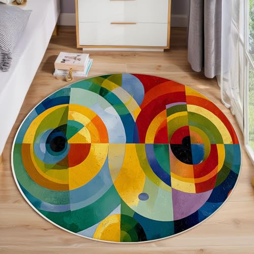 Kontrastierendes Geometrisches Teppich, Waschbar 120 Cm Runder Teppich Für Schlafzimmer, Abstraktes Ölgemälde Kinderteppich, Rutschfester Kreis Weicher Blaugrün Für Schlafsaal Kinderzimmer Sofa Kontrastierendes Geometrisches Teppich, Waschbar 120 Cm Runder Teppich Für Schlafzimmer, Abstraktes Ölgemälde Kinderteppich, Rutschfester Kreis Weicher Blaugrün Für Schlafsaal Kinderzimmer Sofa von JEDTAKCT