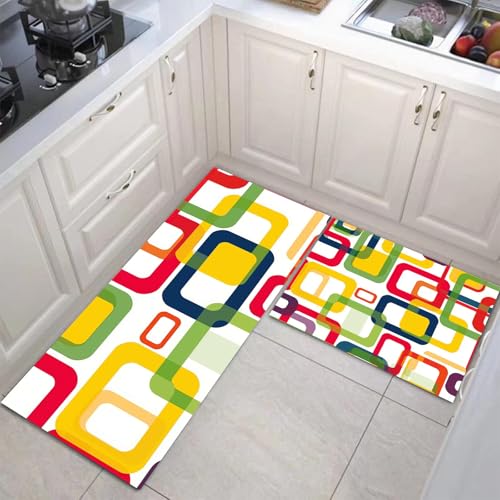 Küchenteppich Set 2 Stück Vintage Rechteck Rutschfeste Küchenmatte, Mittelalterliche Geometrie Waschbare Matten Teppiche Set, Teppich Läufer Für Flur Wohnraum (Sonnenblumengelb, 50X80Cm+50X150Cm) Küchenteppich Set 2 Stück Vintage Rechteck Rutschfeste Küchenmatte, Mittelalterliche Geometrie Waschbare Matten Teppiche Set, Teppich Läufer Für Flur Wohnraum (Sonnenblumengelb, 50X80Cm+50X150Cm) von JEDTAKCT