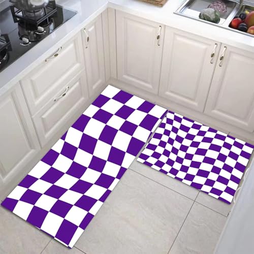 Küchenteppich Set 2 Stück Wellenförmiges Karomuster Rutschfeste Küchenmatte, Abstrakt Geometrisch Waschbare Matten Teppiche Set, Teppich Läufer Für Flur Wohnraum (Lavendel Lila, 43X75Cm+43X150Cm) Küchenteppich Set 2 Stück Wellenförmiges Karomuster Rutschfeste Küchenmatte, Abstrakt Geometrisch Waschbare Matten Teppiche Set, Teppich Läufer Für Flur Wohnraum (Lavendel Lila, 43X75Cm+43X150Cm) von JEDTAKCT