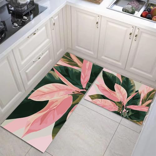 Küchenteppich Sets 2 Stück Minimalistisches Bananenblatt Rutschfeste Küchenteppiche Matten Waschbare Flur Teppiche Tropische Illustration Küchenbodenmatte Läufer Teppiche, Blush Pink, 44X75Cm+44X120Cm Küchenteppich Sets 2 Stück Minimalistisches Bananenblatt Rutschfeste Küchenteppiche Matten Waschbare Flur Teppiche Tropische Illustration Küchenbodenmatte Läufer Teppiche, Blush Pink, 44X75Cm+44X120Cm von JEDTAKCT