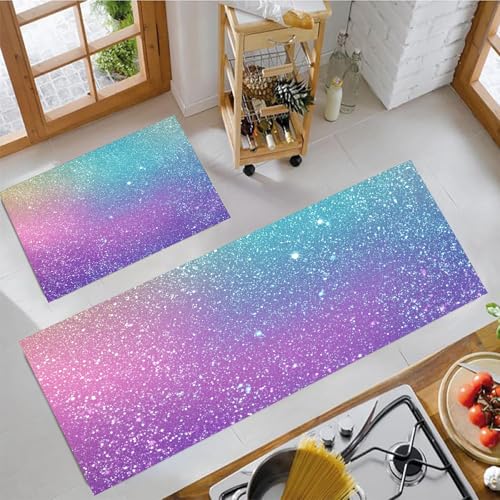 Küchenteppich Sets 2 Stück Sternenhimmel Mit Farbverlauf Rutschfeste Küchenteppiche Matten Waschbare Flur Teppiche Verträumter Regenbogen Küchenbodenmatte Läufer Teppiche, Violett, 50X80Cm+50X150Cm Küchenteppich Sets 2 Stück Sternenhimmel Mit Farbverlauf Rutschfeste Küchenteppiche Matten Waschbare Flur Teppiche Verträumter Regenbogen Küchenbodenmatte Läufer Teppiche, Violett, 50X80Cm+50X150Cm von JEDTAKCT