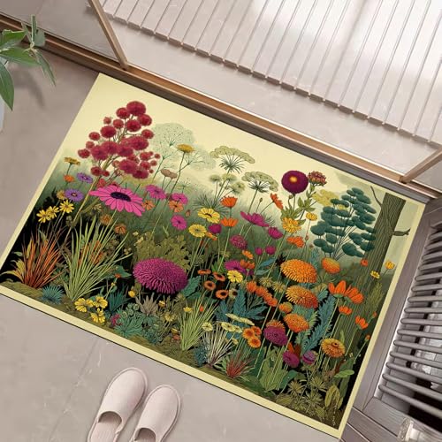 Olivgrün Waschbarer Teppich Vintage Wildblumen Muster 90X150Cm Mittelalterliche Illustration Eingangsbereich Modern Fußmatte Badezimmerteppich Weich Rutschfest Kleiner Kurzflor Bad Schlafzimmer Olivgrün Waschbarer Teppich Vintage Wildblumen Muster 90X150Cm Mittelalterliche Illustration Eingangsbereich Modern Fußmatte Badezimmerteppich Weich Rutschfest Kleiner Kurzflor Bad Schlafzimmer von JEDTAKCT