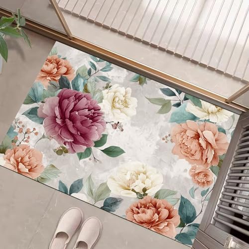Pflaumenfarbe Waschbarer Teppich Vintage Pfingstrose Muster 60X90Cm Pflanzen Orientalischen Stil Eingangsbereich Modern Fußmatte Badezimmerteppich Weich Rutschfest Kleiner Kurzflor Bad Schlafzimmer Pflaumenfarbe Waschbarer Teppich Vintage Pfingstrose Muster 60X90Cm Pflanzen Orientalischen Stil Eingangsbereich Modern Fußmatte Badezimmerteppich Weich Rutschfest Kleiner Kurzflor Bad Schlafzimmer von JEDTAKCT