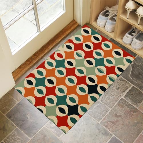 Rot Grün Waschbarer Teppich Abstraktes Schachbrett Muster 60X90Cm Mittelalterliche Geometrie Eingangsbereich Modern Fußmatte Badezimmerteppich Weich Rutschfest Kleiner Kurzflor Bad Schlafzimmer von JEDTAKCT