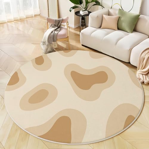 Runder Teppich Beige, Anti Rutsch Unterlage Waschbar Runder Läufer Mit Bedruckter Abstrakt Geometrisch Minimalistisch Poster Für Schlafzimmer Flur Wohnzimmer Couchtisch Fußmatten, 60 cm von JEDTAKCT