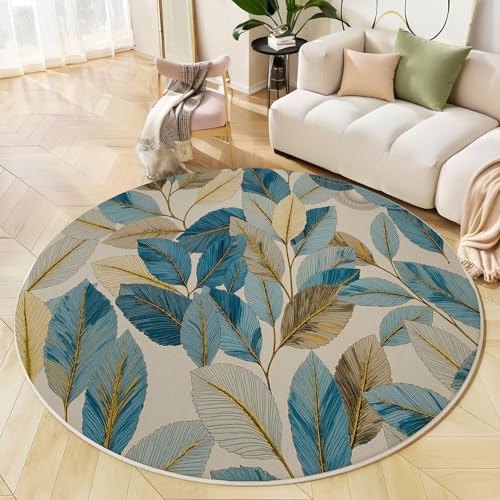 Runder Teppich Beige, Anti Rutsch Unterlage Waschbar Runder Läufer Mit Bedruckter Blätter Aus Goldfolie Handbemalte Pflanzen Für Schlafzimmer Flur Wohnzimmer Couchtisch Fußmatten, 80 cm Runder Teppich Beige, Anti Rutsch Unterlage Waschbar Runder Läufer Mit Bedruckter Blätter Aus Goldfolie Handbemalte Pflanzen Für Schlafzimmer Flur Wohnzimmer Couchtisch Fußmatten, 80 cm von JEDTAKCT