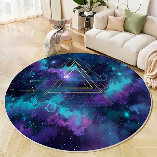 Runder Teppich Blau Lila, Anti Rutsch Unterlage Waschbar Runder Läufer Mit Bedruckter Dreieck Geometrie Fantasy Sternenhimmel Für Schlafzimmer Flur Wohnzimmer Couchtisch Fußmatten, 80 cm Runder Teppich Blau Lila, Anti Rutsch Unterlage Waschbar Runder Läufer Mit Bedruckter Dreieck Geometrie Fantasy Sternenhimmel Für Schlafzimmer Flur Wohnzimmer Couchtisch Fußmatten, 80 cm von JEDTAKCT