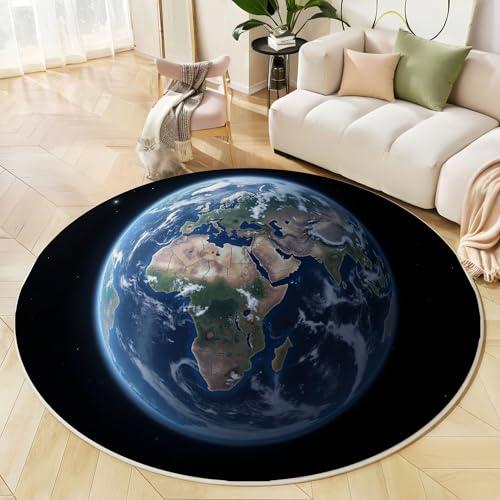 Runder Teppich Blau Schwarz, Anti Rutsch Unterlage Waschbar Runder Läufer Mit Bedruckter Erdkarte Fantasy-Universum Für Schlafzimmer Flur Wohnzimmer Couchtisch Fußmatten, 160 cm Runder Teppich Blau Schwarz, Anti Rutsch Unterlage Waschbar Runder Läufer Mit Bedruckter Erdkarte Fantasy-Universum Für Schlafzimmer Flur Wohnzimmer Couchtisch Fußmatten, 160 cm von JEDTAKCT