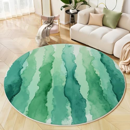 Runder Teppich Blaugrün, Anti Rutsch Unterlage Waschbar Runder Läufer Mit Bedruckter Aquarellstreifen Handgemalte Geometrische Für Schlafzimmer Flur Wohnzimmer Couchtisch Fußmatten, 100 cm Runder Teppich Blaugrün, Anti Rutsch Unterlage Waschbar Runder Läufer Mit Bedruckter Aquarellstreifen Handgemalte Geometrische Für Schlafzimmer Flur Wohnzimmer Couchtisch Fußmatten, 100 cm von JEDTAKCT