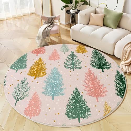 Runder Teppich Blush Pink, Anti Rutsch Unterlage Waschbar Runder Läufer Mit Bedruckter Gepunkteter Weihnachtsbaum Süße Weihnachten Für Schlafzimmer Flur Wohnzimmer Couchtisch Fußmatten, 60 cm Runder Teppich Blush Pink, Anti Rutsch Unterlage Waschbar Runder Läufer Mit Bedruckter Gepunkteter Weihnachtsbaum Süße Weihnachten Für Schlafzimmer Flur Wohnzimmer Couchtisch Fußmatten, 60 cm von JEDTAKCT