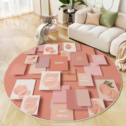 Runder Teppich Blush Powder, Anti Rutsch Unterlage Waschbar Runder Läufer Mit Bedruckter Pfirsich Postkarte Moderne Geometrie Für Schlafzimmer Flur Wohnzimmer Couchtisch Fußmatten, 160 cm Runder Teppich Blush Powder, Anti Rutsch Unterlage Waschbar Runder Läufer Mit Bedruckter Pfirsich Postkarte Moderne Geometrie Für Schlafzimmer Flur Wohnzimmer Couchtisch Fußmatten, 160 cm von JEDTAKCT