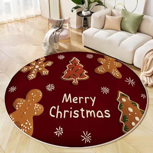 Runder Teppich Bordeauxrot, Anti Rutsch Unterlage Waschbar Runder Läufer Mit Bedruckter Süße Zuckerkekse Weihnachten Poster Für Schlafzimmer Flur Wohnzimmer Couchtisch Fußmatten, 200 cm Runder Teppich Bordeauxrot, Anti Rutsch Unterlage Waschbar Runder Läufer Mit Bedruckter Süße Zuckerkekse Weihnachten Poster Für Schlafzimmer Flur Wohnzimmer Couchtisch Fußmatten, 200 cm von JEDTAKCT
