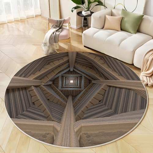 Runder Teppich Braun, Anti Rutsch Unterlage Waschbar Runder Läufer Mit Bedruckter 3D Spiralkanal Optische Täuschung Für Schlafzimmer Flur Wohnzimmer Couchtisch Fußmatten, 200 cm Runder Teppich Braun, Anti Rutsch Unterlage Waschbar Runder Läufer Mit Bedruckter 3D Spiralkanal Optische Täuschung Für Schlafzimmer Flur Wohnzimmer Couchtisch Fußmatten, 200 cm von JEDTAKCT