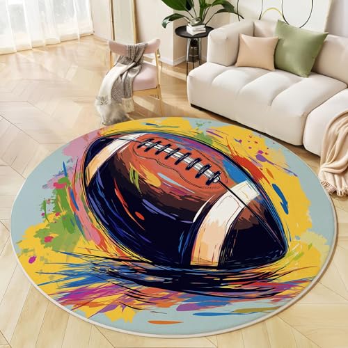 Runder Teppich Braun, Anti Rutsch Unterlage Waschbar Runder Läufer Mit Bedruckter American Football Graffiti Poster Für Schlafzimmer Flur Wohnzimmer Couchtisch Fußmatten, 160 cm Runder Teppich Braun, Anti Rutsch Unterlage Waschbar Runder Läufer Mit Bedruckter American Football Graffiti Poster Für Schlafzimmer Flur Wohnzimmer Couchtisch Fußmatten, 160 cm von JEDTAKCT
