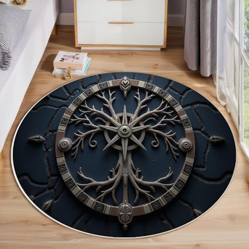 Runder Teppich Bronze, Anti Rutsch Unterlage Waschbar Runder Läufer Mit Bedruckter 3D Metallkompass Fantasiepflanzen Für Schlafzimmer Flur Wohnzimmer Couchtisch Fußmatten, 80 cm Runder Teppich Bronze, Anti Rutsch Unterlage Waschbar Runder Läufer Mit Bedruckter 3D Metallkompass Fantasiepflanzen Für Schlafzimmer Flur Wohnzimmer Couchtisch Fußmatten, 80 cm von JEDTAKCT