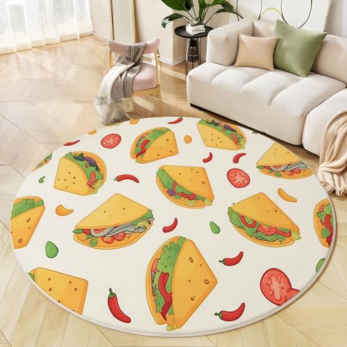 Runder Teppich Buff, Anti Rutsch Unterlage Waschbar Runder Läufer Mit Bedruckter Tortilla Cartoon Chili Für Schlafzimmer Flur Wohnzimmer Couchtisch Fußmatten, 80 cm von JEDTAKCT