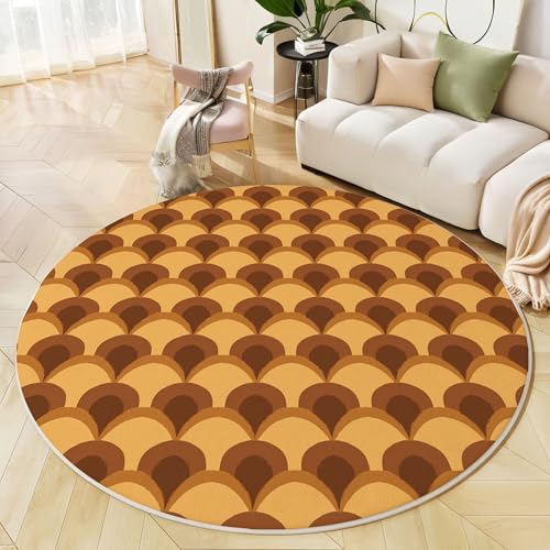 Runder Teppich Colorblock Geometrisch Waschbar rutschfest Teppich Mittelalterliche Ästhetik Bedruckt Wohnzimmerteppich Rund 160 cm Flauschig Braun Orange Teppiche Für Schlafzimmer Esszimmer Küche von JEDTAKCT
