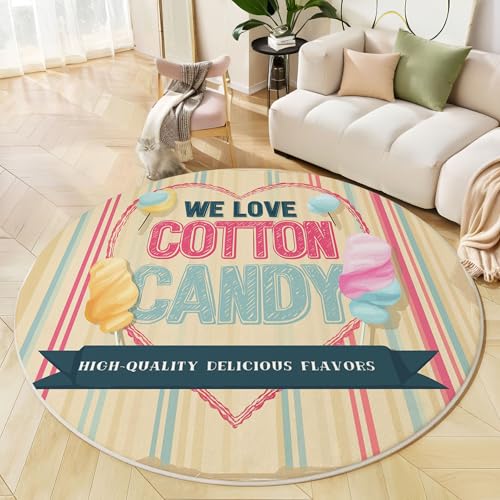 Runder Teppich Creme, Anti Rutsch Unterlage Waschbar Runder Läufer Mit Bedruckter Marshmallow Poster Süße Streifen Für Schlafzimmer Flur Wohnzimmer Couchtisch Fußmatten, 60 cm Runder Teppich Creme, Anti Rutsch Unterlage Waschbar Runder Läufer Mit Bedruckter Marshmallow Poster Süße Streifen Für Schlafzimmer Flur Wohnzimmer Couchtisch Fußmatten, 60 cm von JEDTAKCT