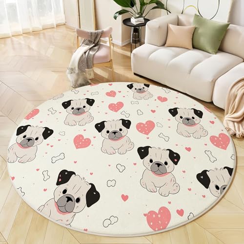 Runder Teppich Creme, Anti Rutsch Unterlage Waschbar Runder Läufer Mit Bedruckter Süßer Welpe Herzknochen Für Schlafzimmer Flur Wohnzimmer Couchtisch Fußmatten, 100 cm Runder Teppich Creme, Anti Rutsch Unterlage Waschbar Runder Läufer Mit Bedruckter Süßer Welpe Herzknochen Für Schlafzimmer Flur Wohnzimmer Couchtisch Fußmatten, 100 cm von JEDTAKCT