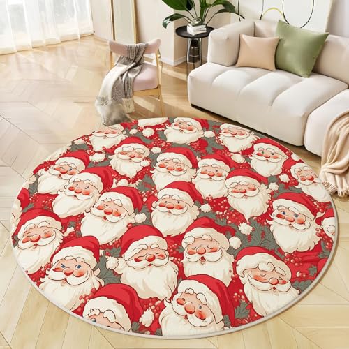 Runder Teppich Crimson, Anti Rutsch Unterlage Waschbar Runder Läufer Mit Bedruckter Cartoon Weihnachtsmann Spaß Poster Für Schlafzimmer Flur Wohnzimmer Couchtisch Fußmatten, 120 cm Runder Teppich Crimson, Anti Rutsch Unterlage Waschbar Runder Läufer Mit Bedruckter Cartoon Weihnachtsmann Spaß Poster Für Schlafzimmer Flur Wohnzimmer Couchtisch Fußmatten, 120 cm von JEDTAKCT