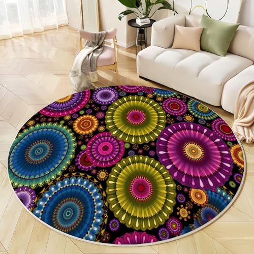 Runder Teppich Deep Purple, Anti Rutsch Unterlage Waschbar Runder Läufer Mit Bedruckter Psychedelisches Mandala Böhmische Geometrie Für Schlafzimmer Flur Wohnzimmer Couchtisch Fußmatten, 200 cm Runder Teppich Deep Purple, Anti Rutsch Unterlage Waschbar Runder Läufer Mit Bedruckter Psychedelisches Mandala Böhmische Geometrie Für Schlafzimmer Flur Wohnzimmer Couchtisch Fußmatten, 200 cm von JEDTAKCT