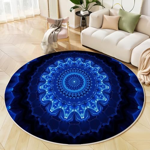 Runder Teppich Dunkelblau, Anti Rutsch Unterlage Waschbar Runder Läufer Mit Bedruckter Fantasy Mandala Gradientengeometrie Für Schlafzimmer Flur Wohnzimmer Couchtisch Fußmatten, 200 cm Runder Teppich Dunkelblau, Anti Rutsch Unterlage Waschbar Runder Läufer Mit Bedruckter Fantasy Mandala Gradientengeometrie Für Schlafzimmer Flur Wohnzimmer Couchtisch Fußmatten, 200 cm von JEDTAKCT